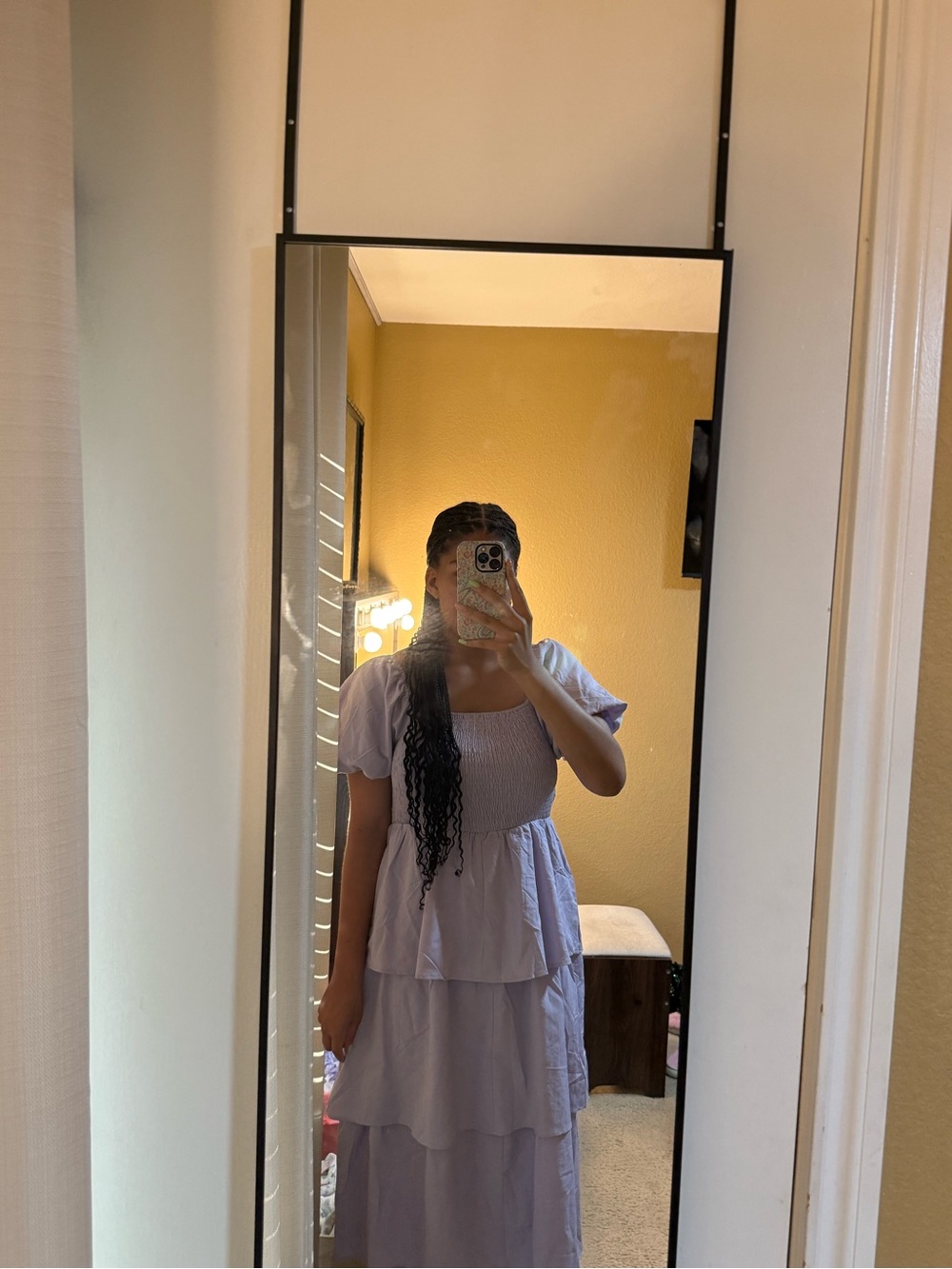 Lavender Tiered Maxi Dress with Puff Sleeves